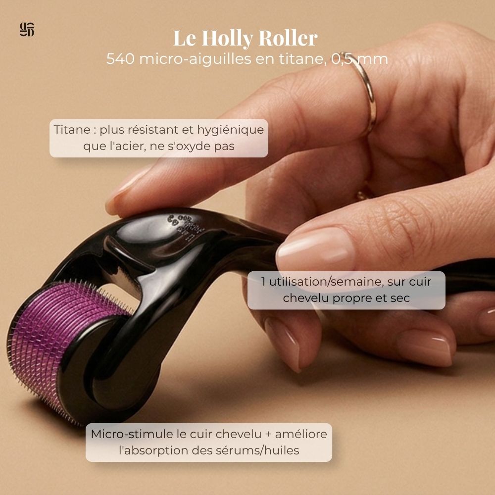 Caractéristiques du Holly Roller Densly : dermaroller titane 0,5 mm, 540 aiguilles